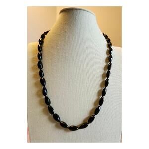 Vintage Black Stone Necklace 1960s, 26" Long
